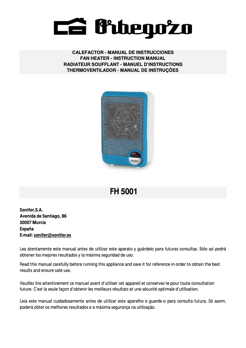 Page 1 de la notice Manuel utilisateur Orbegozo FH 5001