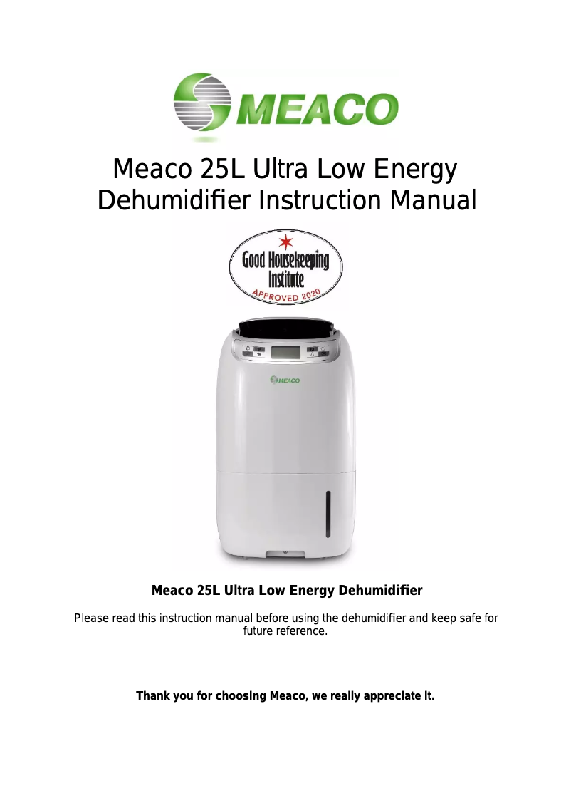 Page 1 de la notice Manuel utilisateur Meaco Platinum 25L