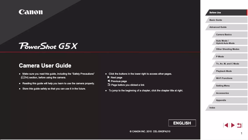 Image de la première page du manuel de l'appareil Powershot G5