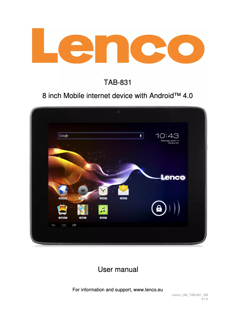 Page n°1 - Manuel utilisateur Lenco TAB-831