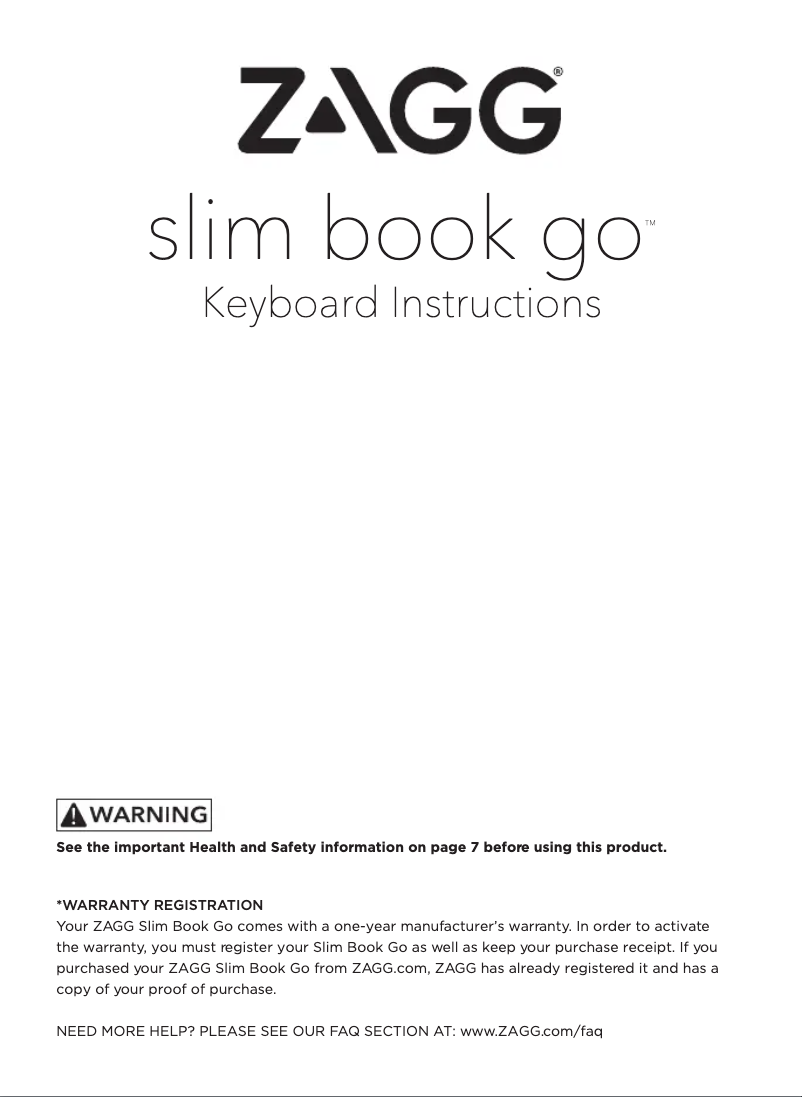 Page 1 de la notice Manuel utilisateur Zagg Slim Book Go