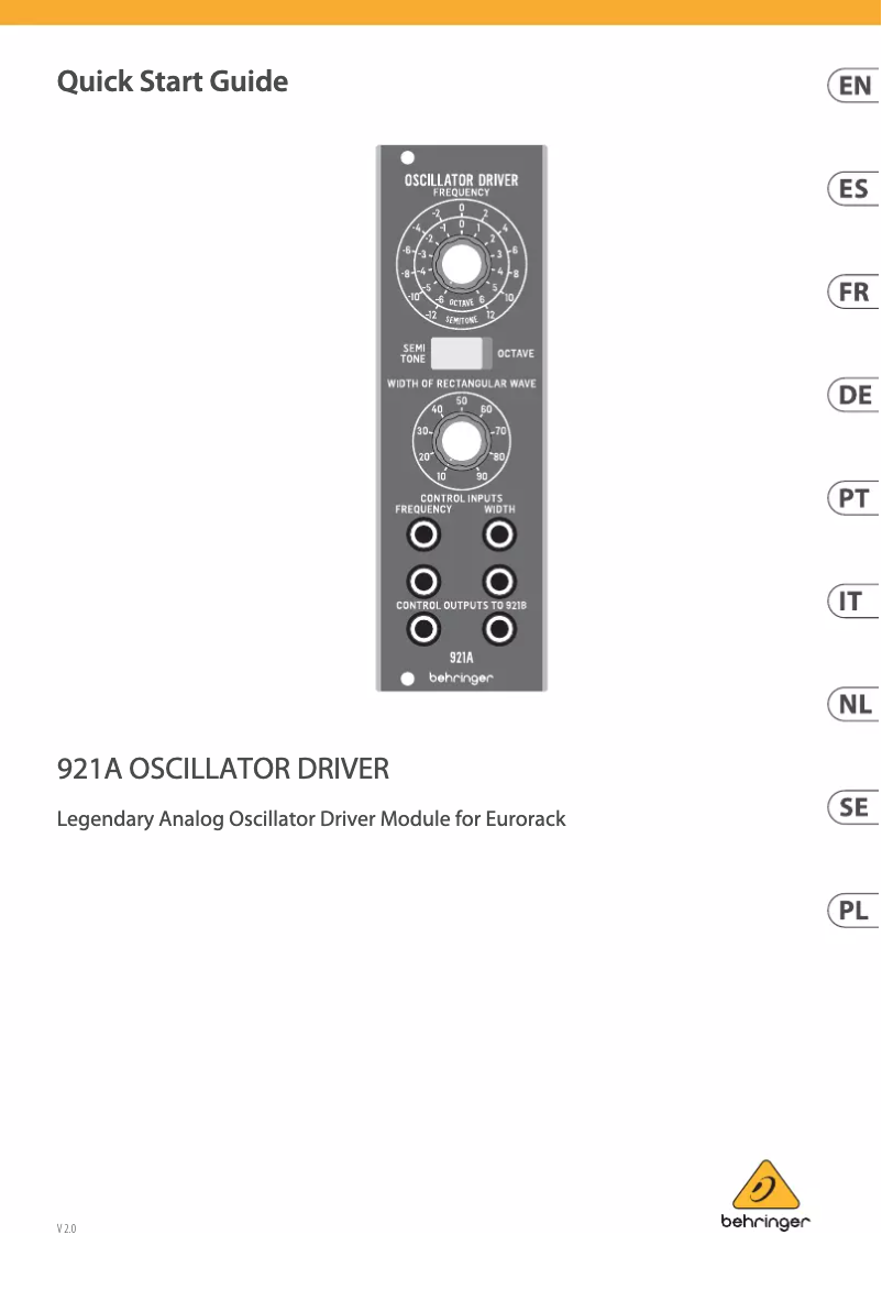 Page 1 de la notice Manuel utilisateur Behringer 921A Oscillator Driver