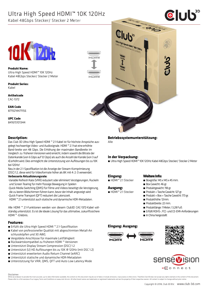 Page 1 de la notice Manuel utilisateur CLUB3D CAC-1372