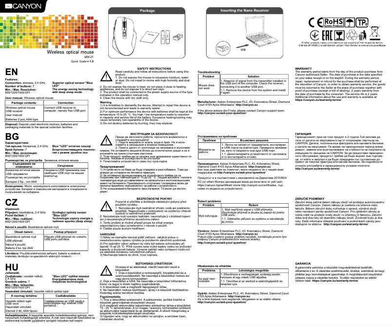 Image de la première page du manuel de l'appareil MW-21
