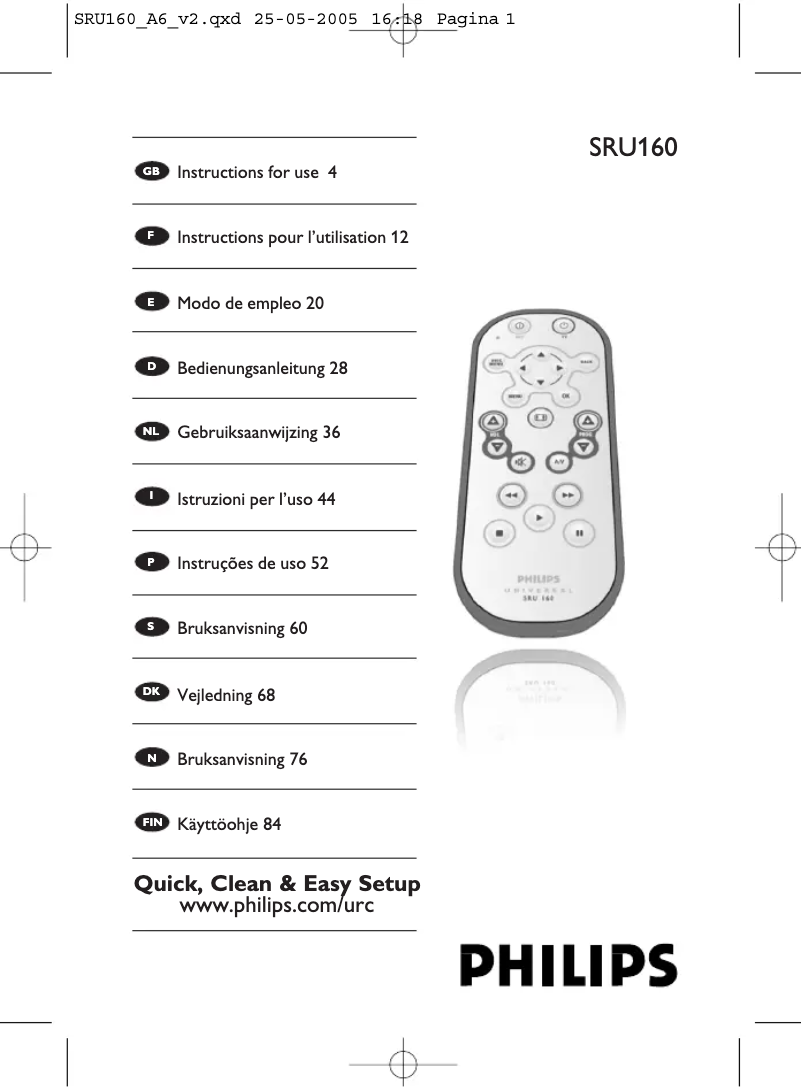 Page 1 de la notice Manuel utilisateur Philips SRU160NC