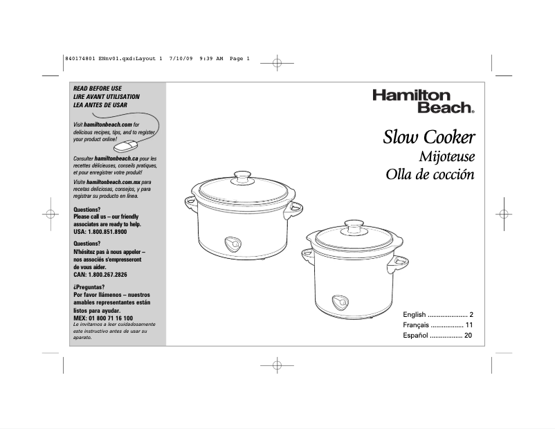 Page n°1 - Manuel utilisateur Hamilton Beach 33141
