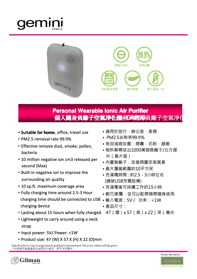 Page n°1 - Manuel utilisateur Gemini GAP5G