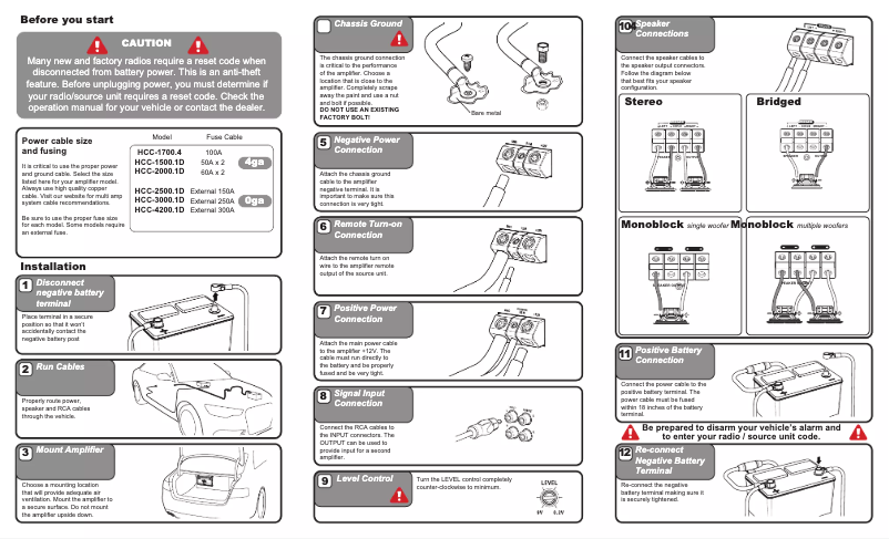 Page 1 de la notice Manuel utilisateur Hifonics HCC-2500.1D