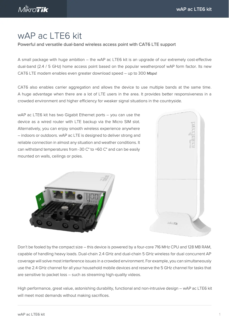 Page 1 de la notice Brochure Mikrotik wAP ac LTE6 kit