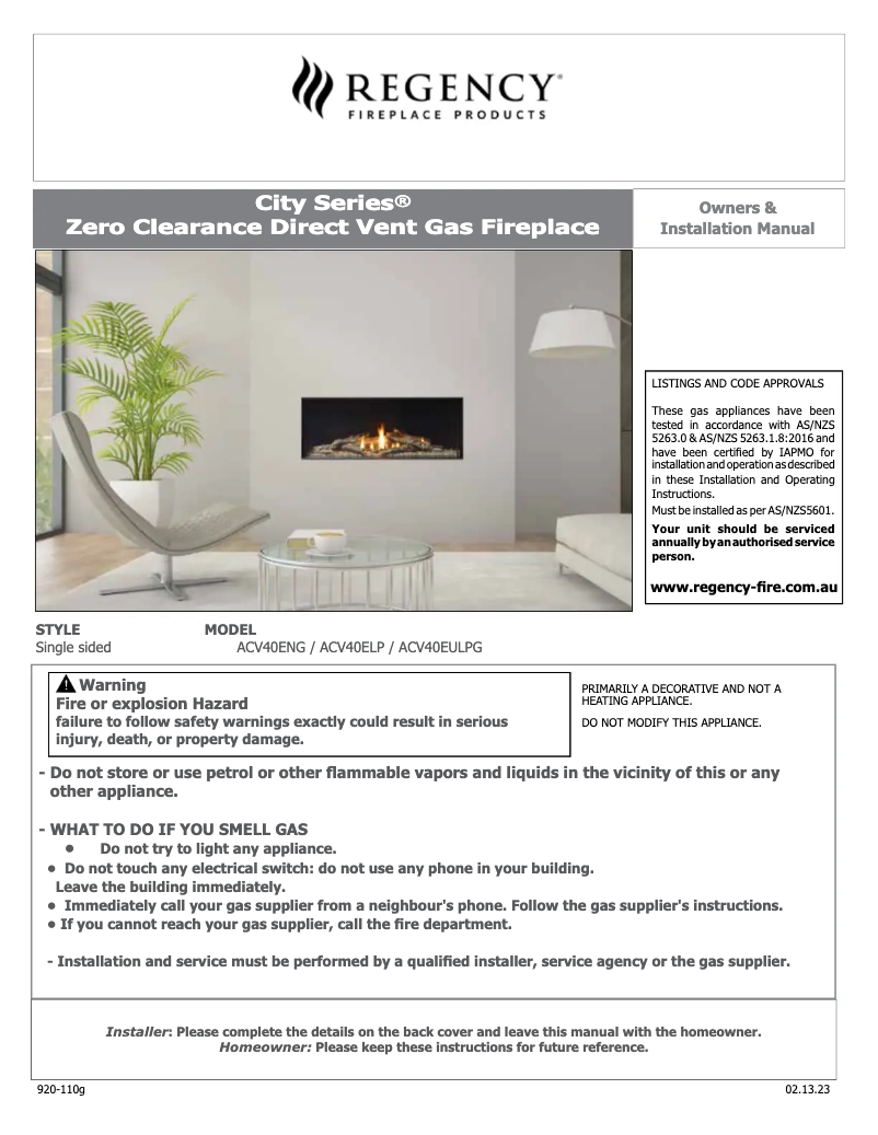 Page n°1 - Manuel utilisateur Regency City Series New York View 40 ACV40E