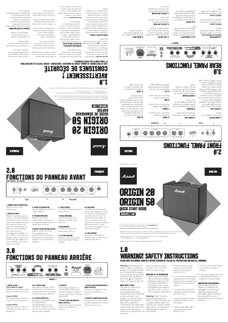 Page n°1 - Manuel utilisateur Marshall Origin 50