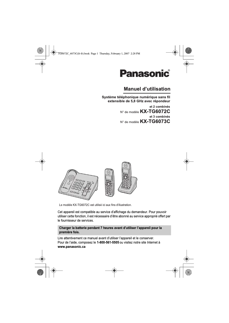 Page 1 de la notice Manuel utilisateur Panasonic KX-TG6072