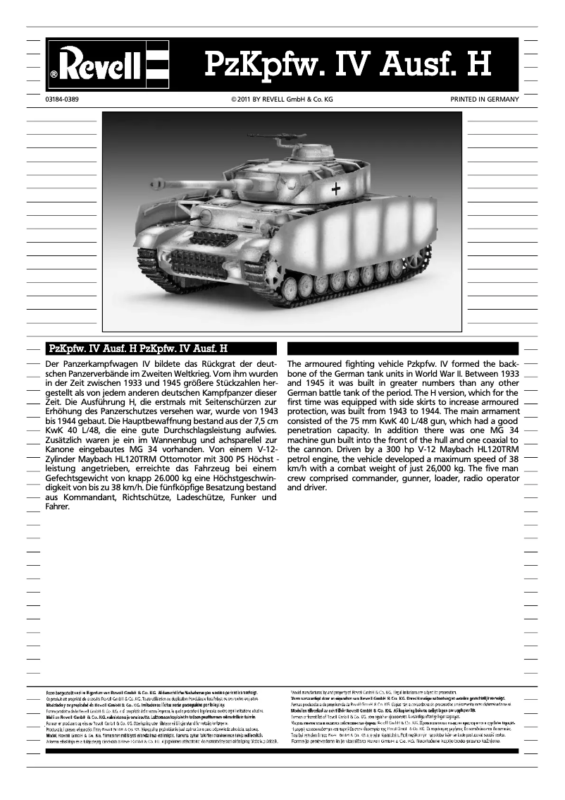 Page 1 de la notice Manuel utilisateur Revell PzKpfw. IV Ausf.H