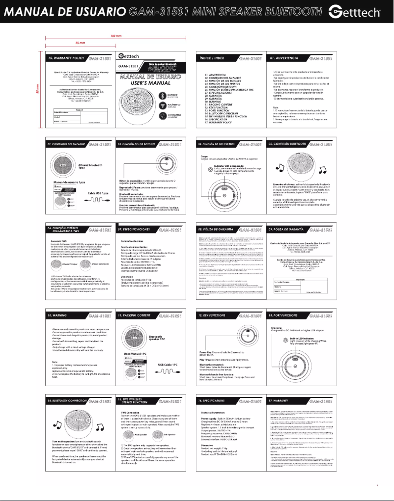 Página 1 del manual Manual de usuario Getttech GAM-31501R