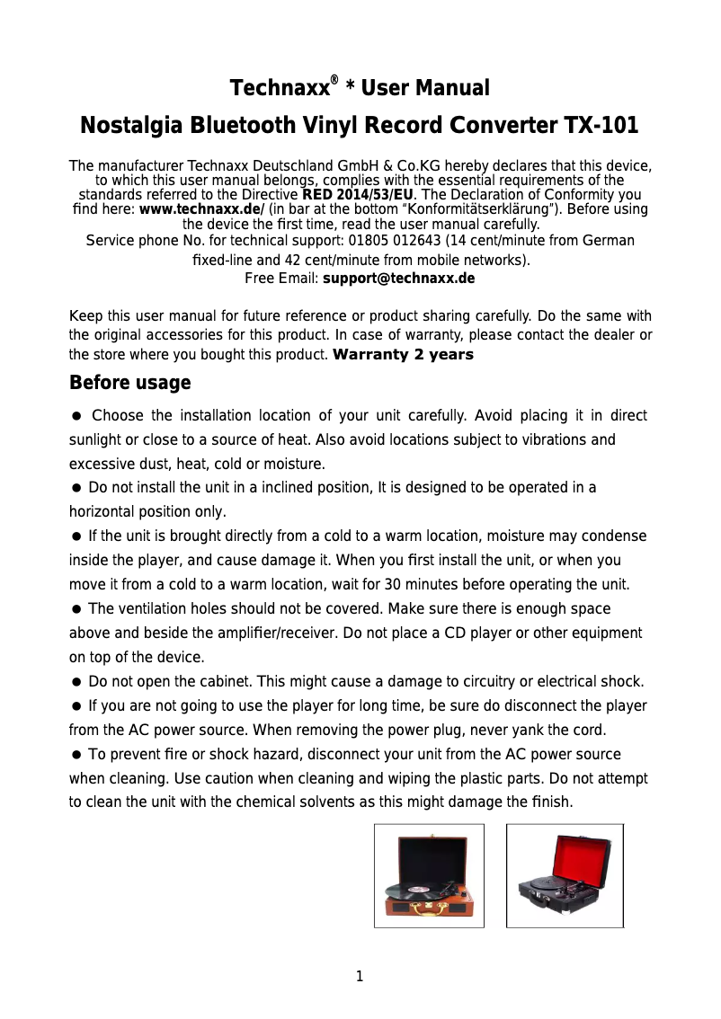 Image de la première page du manuel de l'appareil TX-101