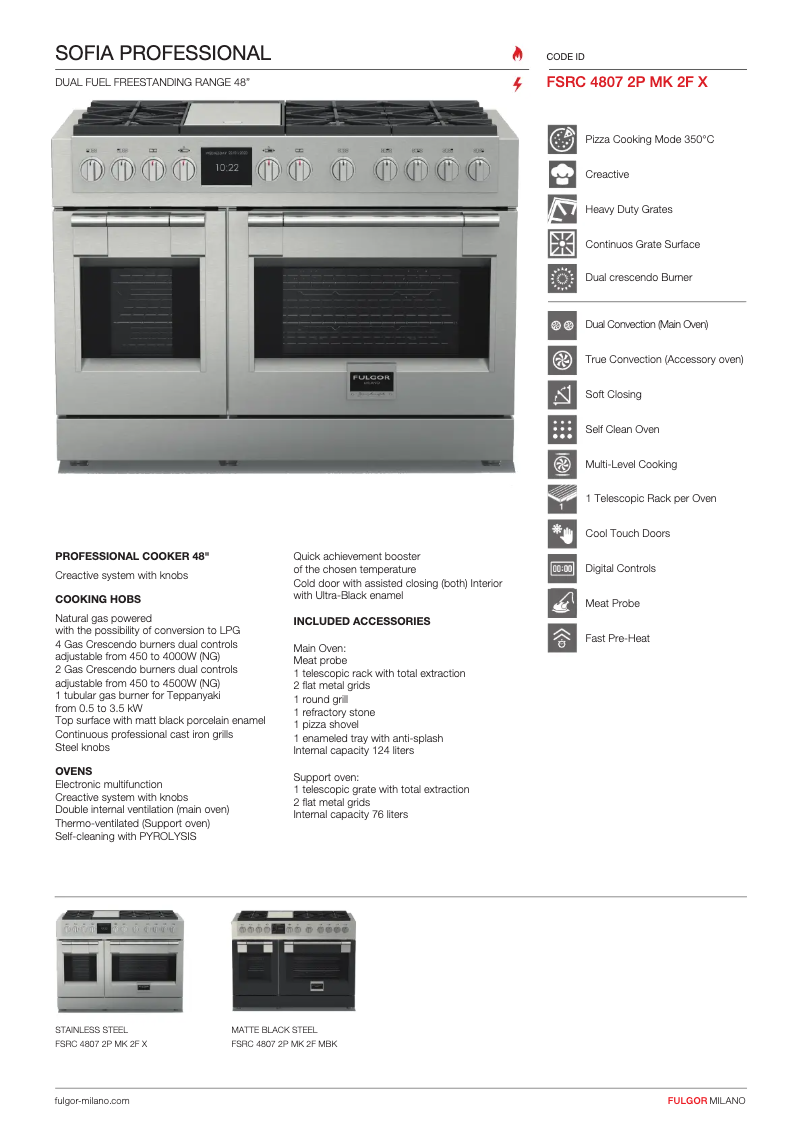 Página 1 del manual Ficha técnica Fulgor Milano FSRC 4807 2P MK 2F X