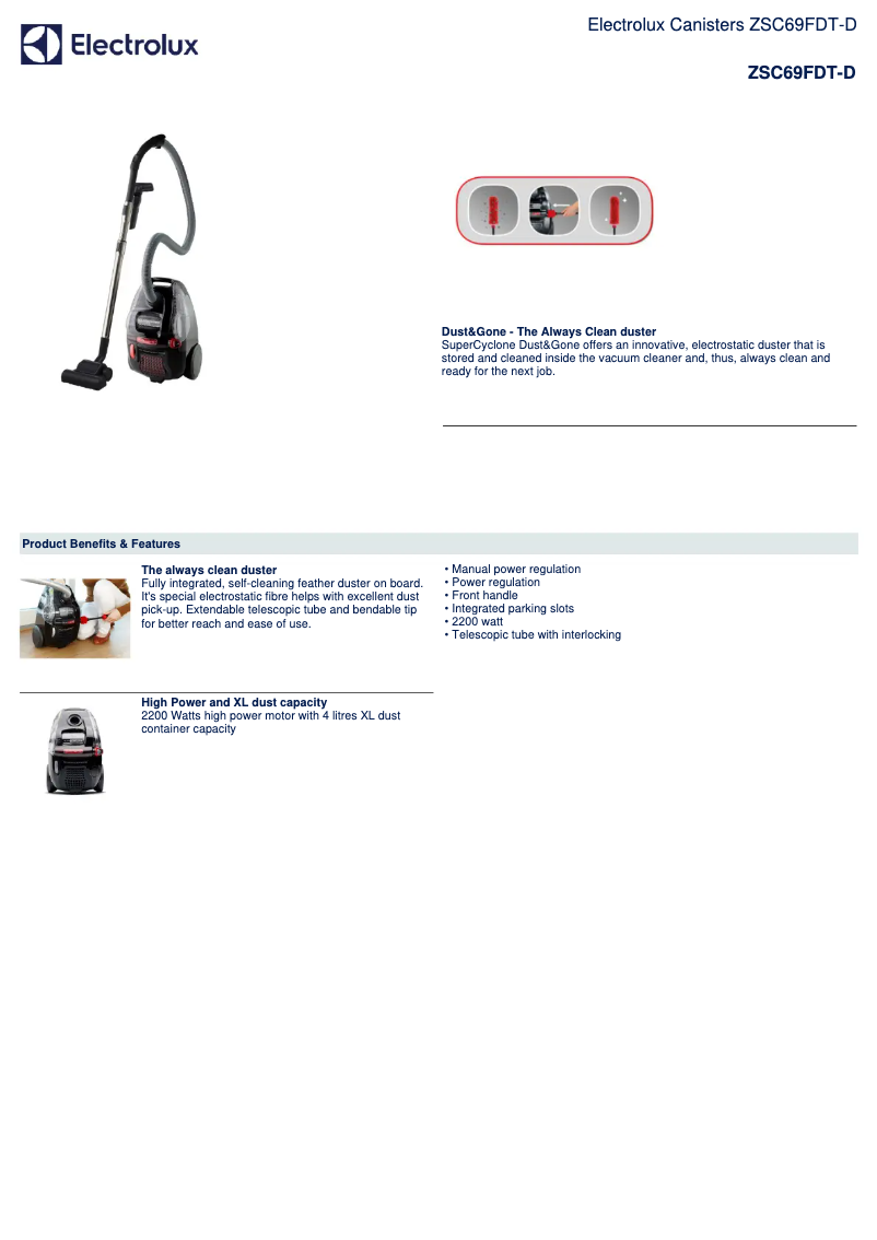 Page 1 de la notice Manuel utilisateur Electrolux ZSC69FDT-D