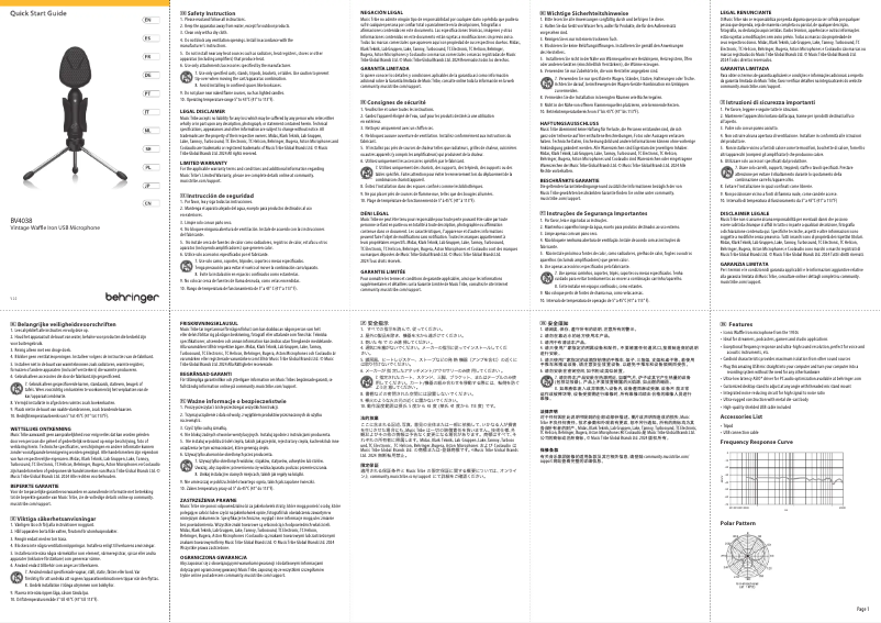 Page 1 de la notice Guide de démarrage rapide Behringer BV4038