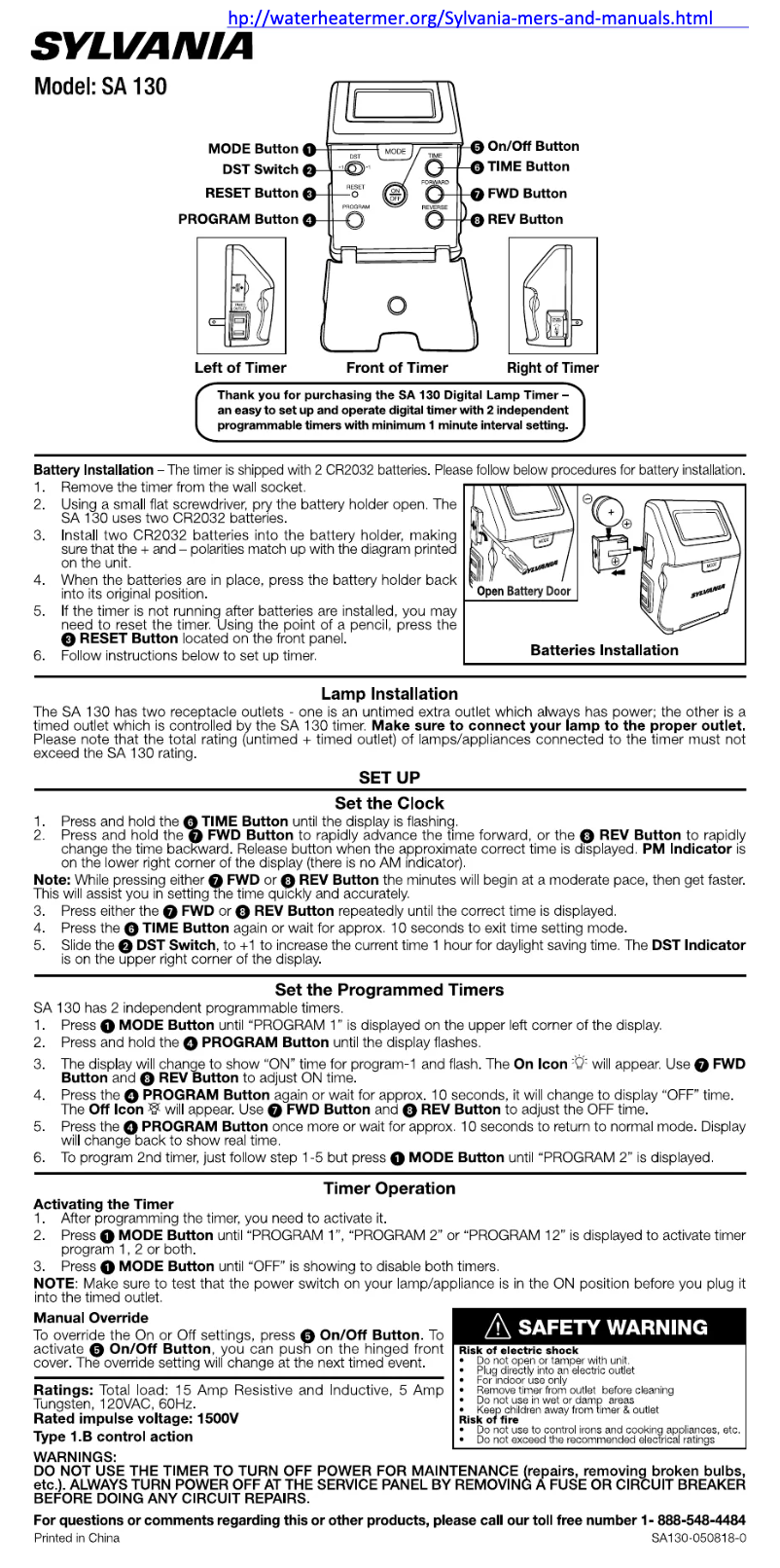 Image de la première page du manuel de l'appareil SA-130