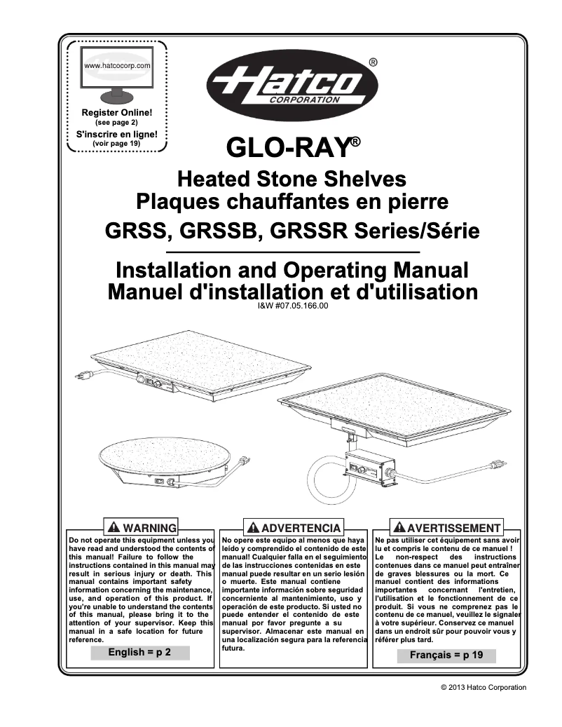 Page 1 de la notice Manuel utilisateur Hatco Glo-Ray GRSS-3618