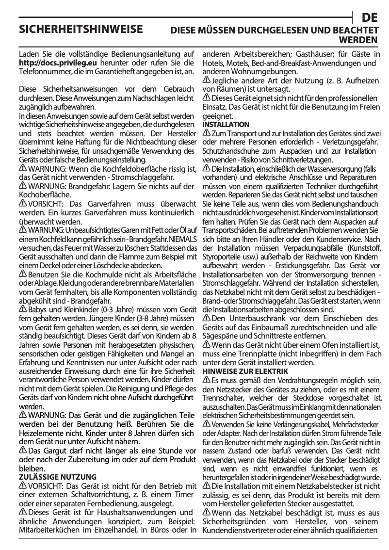 Page n°1 - Manuel d'utilisation et d'entretien Privileg PCTAC 6042 IN