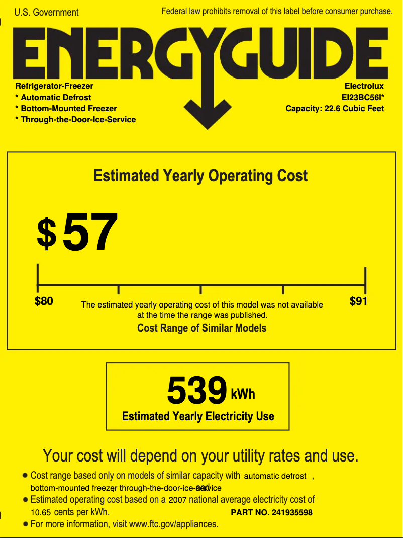 Page 1 de la notice Label énergétique Electrolux EI23BC56IB
