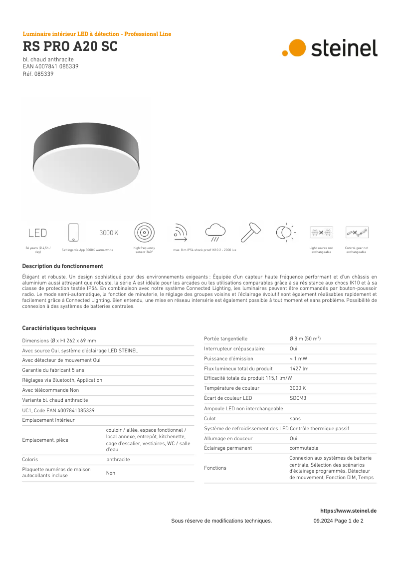 Image de la première page du manuel de l'appareil RS PRO A20 SC