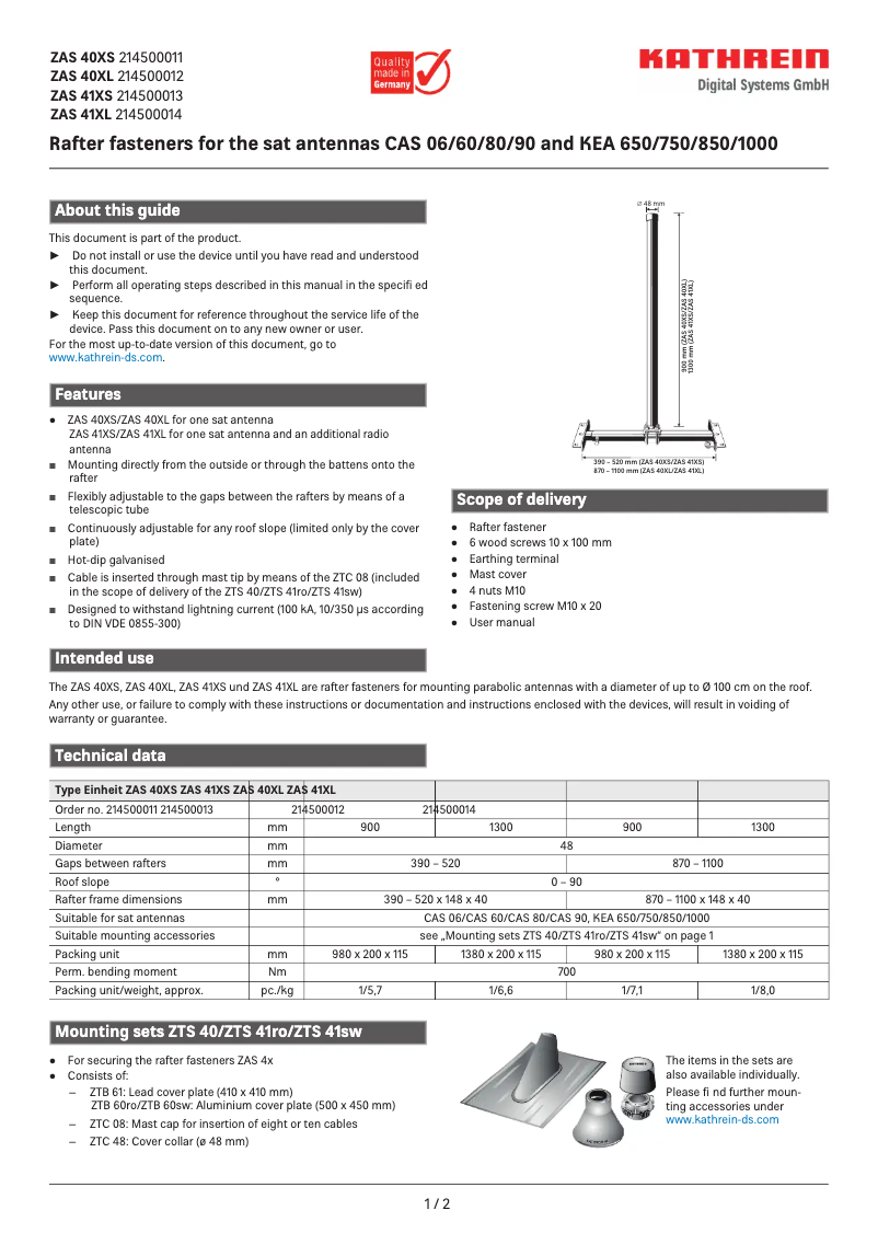 Página 1 del manual Manual de usuario Kathrein ZAS 40XL