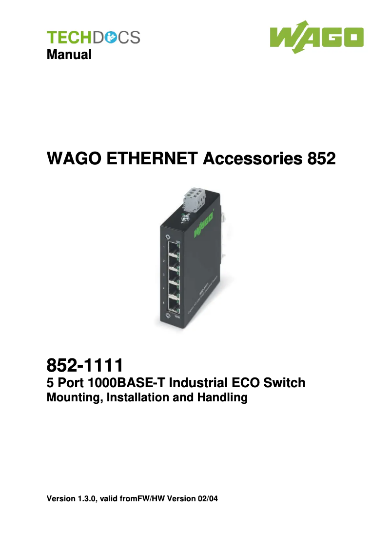 Page n°1 - Manuel utilisateur Wago 852-1111