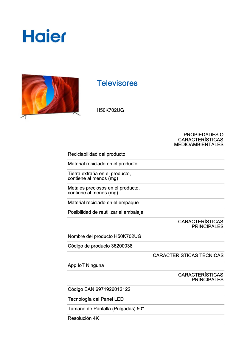 Page 1 de la notice Manuel utilisateur Haier H50K702UG