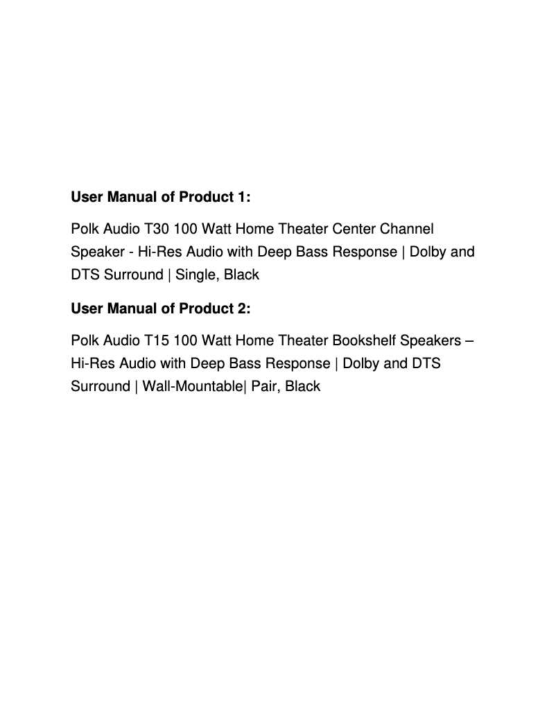 Page 1 de la notice Manuel utilisateur Polk T30