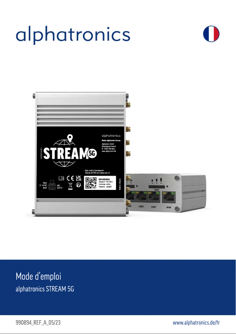 Page 1 de la notice Manuel utilisateur Alphatronics STREAM 5G