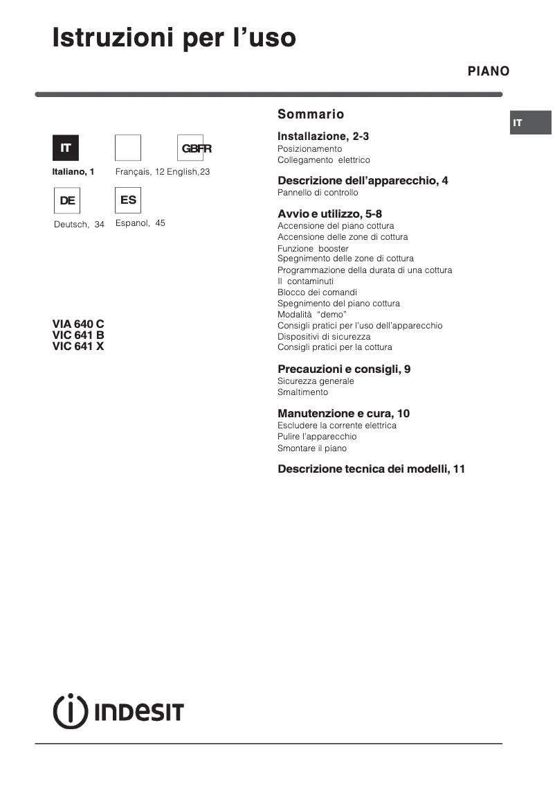 Page n°1 - Manuel utilisateur Indesit VIA 640 C