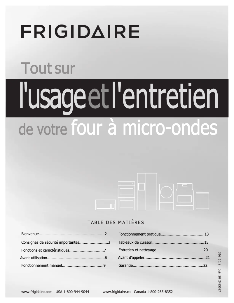 Page 1 de la notice Manuel utilisateur Frigidaire FFCM0934LB