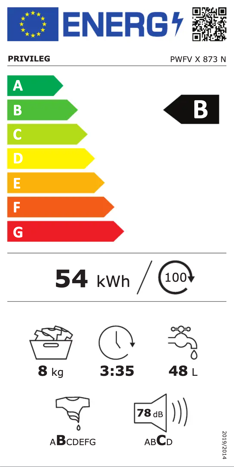 Page n°1 - Label énergétique Privileg PWFV X 873 N