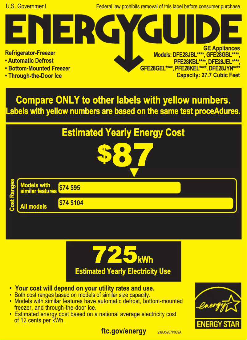 Page 1 de la notice Label énergétique Adora DFE28JBLTS