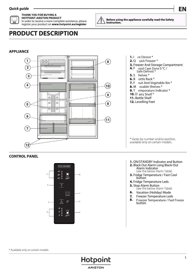 Page n°1 - Manuel utilisateur Hotpoint HA70TE 952 St