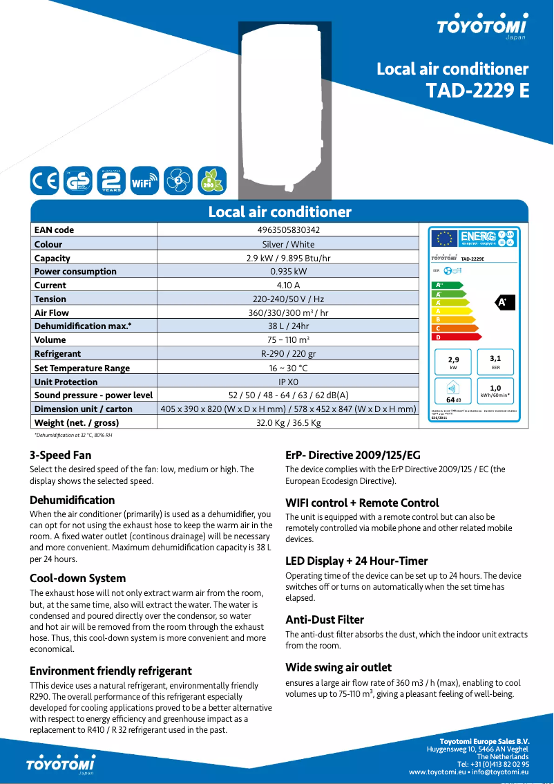Page n°1 - Fiche technique Toyotomi TAD-2229E