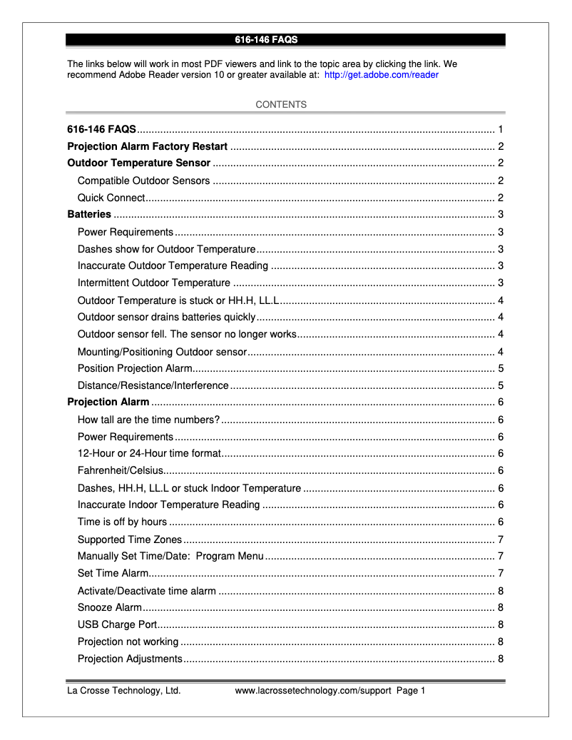 Page n°1 - FAQ La Crosse Technology 616-146