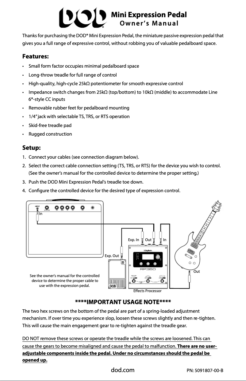 Page 1 de la notice Manuel utilisateur DOD Mini Expression Pedal