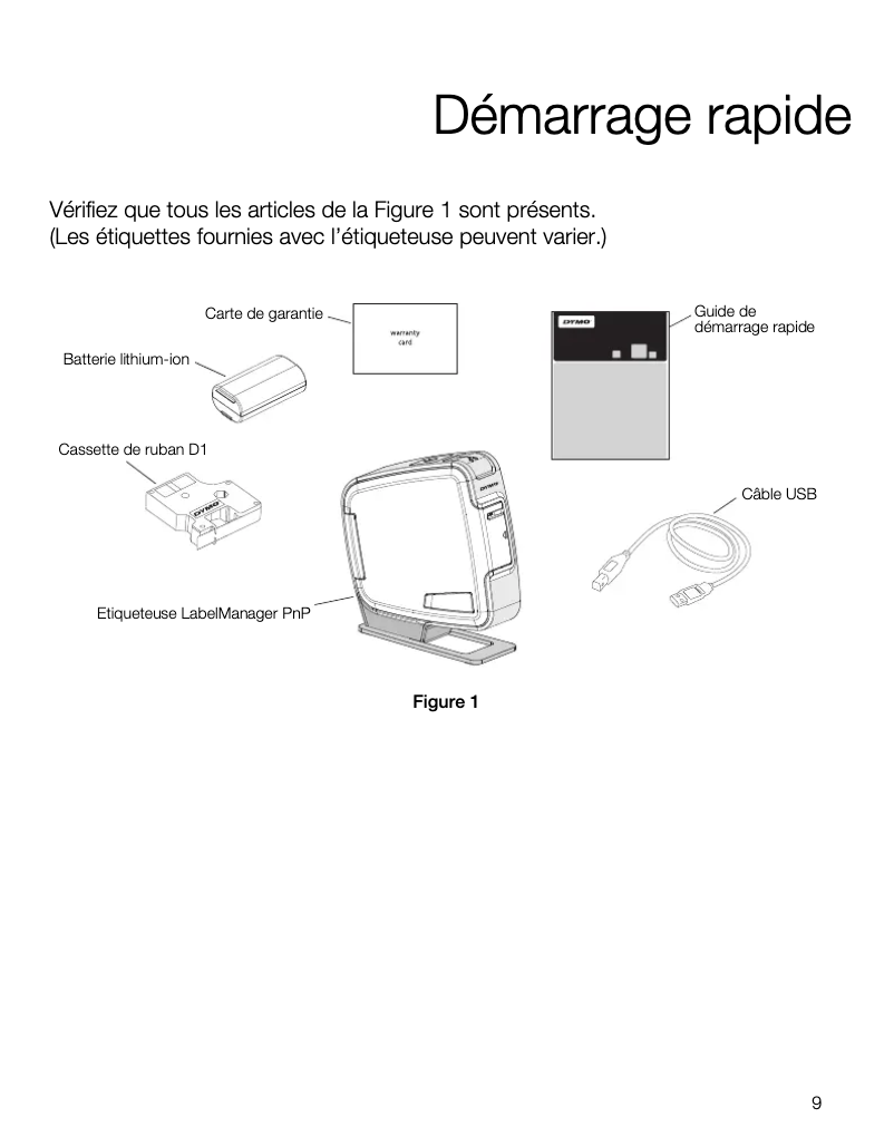 Page 1 de la notice Guide de démarrage rapide Dymo LabelManager PnP