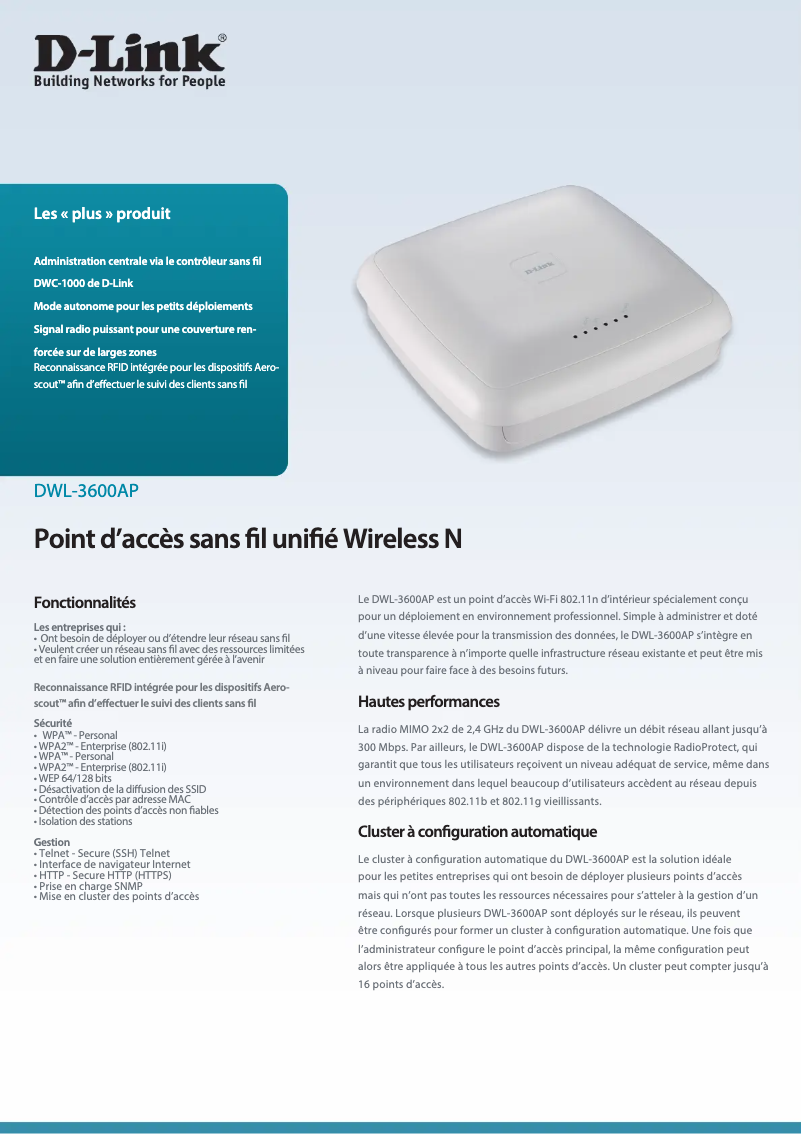 Image de la première page du manuel de l'appareil DWL-3600AP