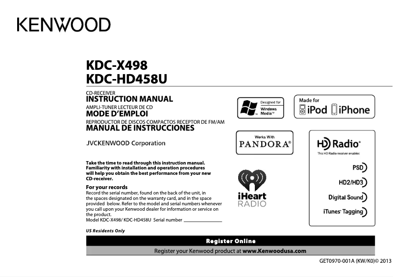 Página 1 del manual Manual de usuario Kenwood KDC-X498