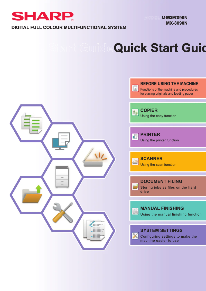 Page 1 de la notice Guide de démarrage rapide Sharp MX-7090N