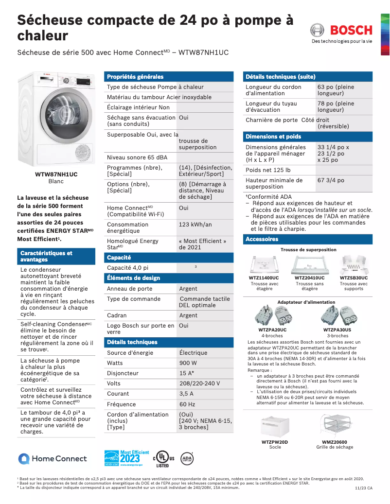 Página 1 del manual Ficha técnica Bosch WTW87NH1UC