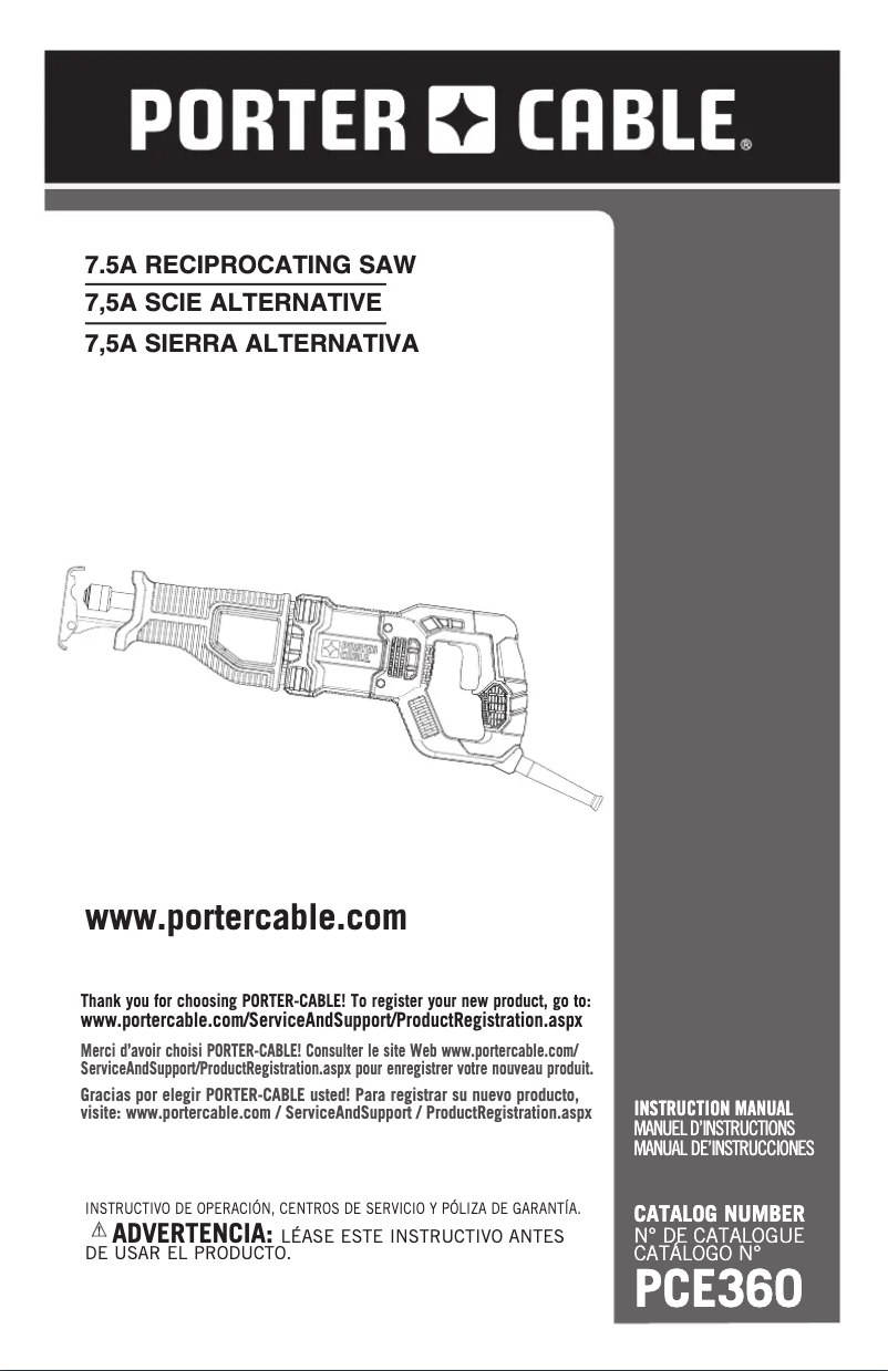 Page 1 de la notice Manuel utilisateur Porter-Cable PCE360