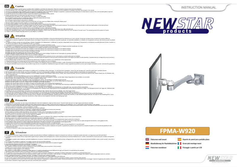 Page 1 de la notice Manuel utilisateur Newstar FPMA-W920