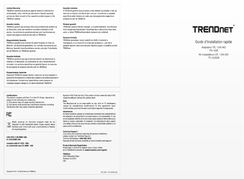 Page n°1 - Manuel utilisateur TRENDnet TPL-422E2K