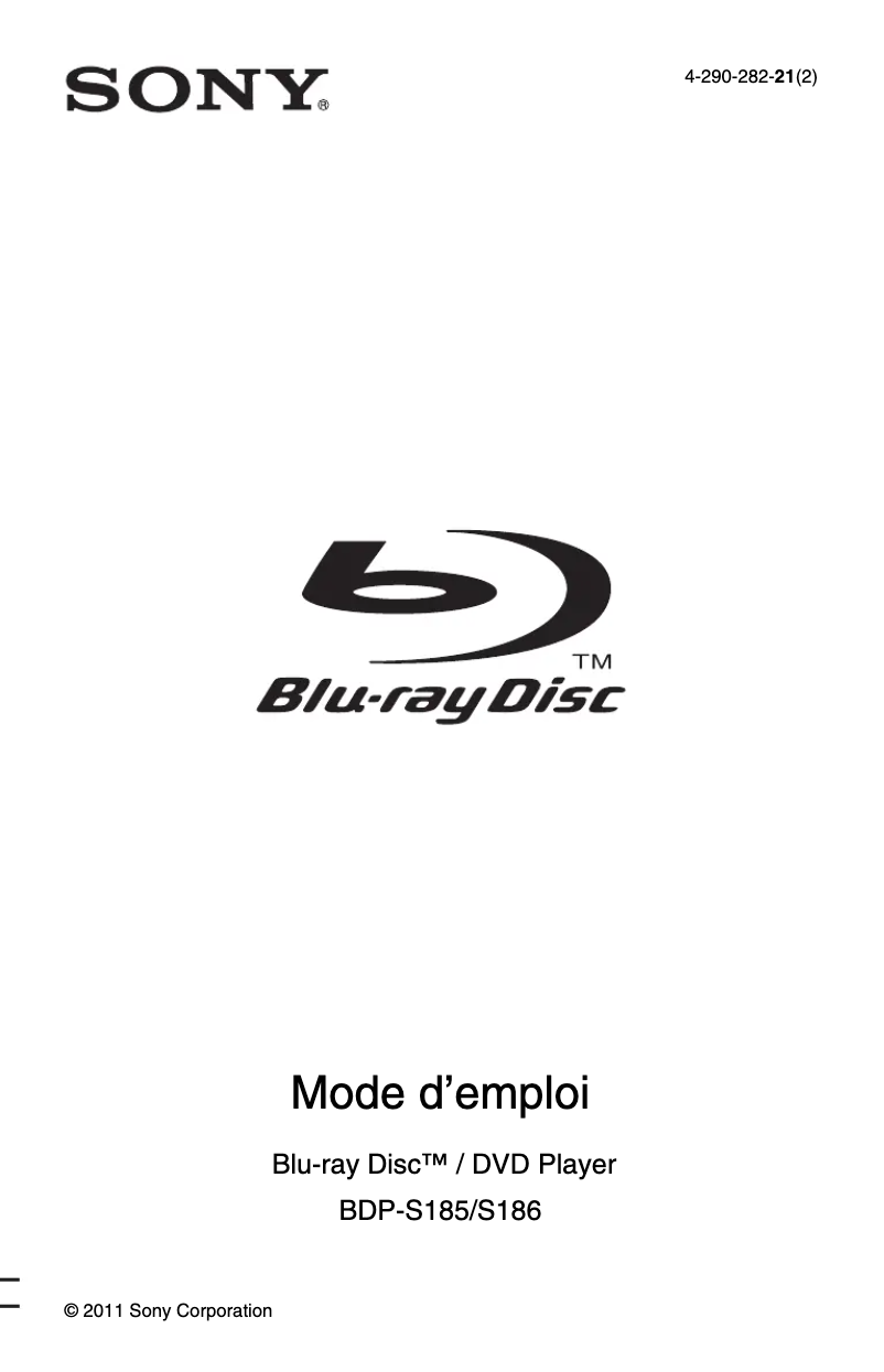 Page 1 de la notice Manuel utilisateur Sony BDP-S185