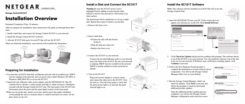Page n°1 - Guide d'installation Netgear SC101T